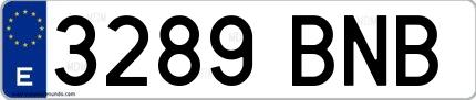 Ejemplo de matrícula española 3289 BNB