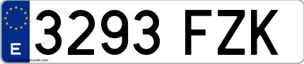 Ejemplo de matrícula de coche ordinaria 3293 FZK