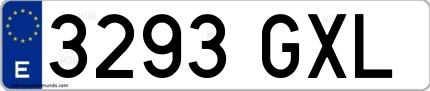 Ejemplo de matrícula de coche ordinaria 3293 GXL