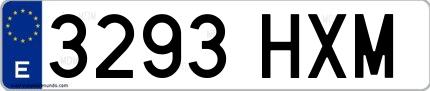 Ejemplo de matrícula española 3293 HXM