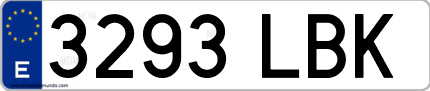 Ejemplo de matrícula de coche ordinaria 3293 LBK