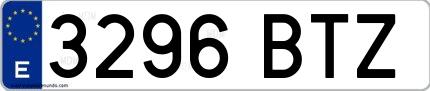 Ejemplo de matrícula española 3296 BTZ