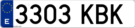 Ejemplo de matrícula de coche ordinaria 3303 KBK