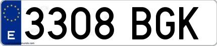 Ejemplo de matrícula de coche ordinaria 3308 BGK