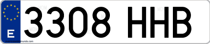 Ejemplo de matrícula de coche ordinaria 3308 HHB