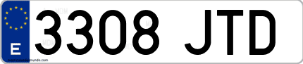 Ejemplo de matrícula de coche ordinaria 3308 JTD