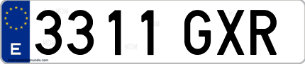 Ejemplo de matrícula de coche ordinaria 3311 GXR