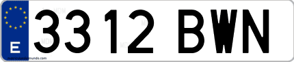 Ejemplo de matrícula de coche ordinaria 3312 BWN