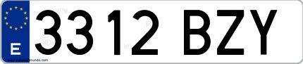 Ejemplo de matrícula de coche ordinaria 3312 BZY