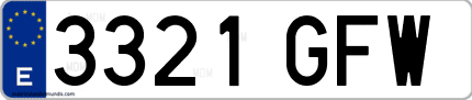 Ejemplo de matrícula de coche ordinaria 3321 GFW