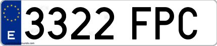 Ejemplo de matrícula de coche ordinaria 3322 FPC