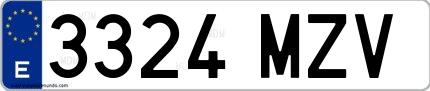 Ejemplo de matrícula española 3324 MZV