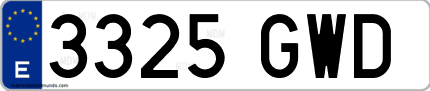 Ejemplo de matrícula de coche ordinaria 3325 GWD