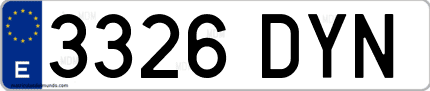 Ejemplo de matrícula de coche ordinaria 3326 DYN