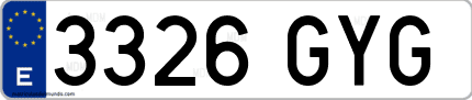 Ejemplo de matrícula de coche ordinaria 3326 GYG