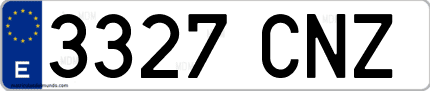 Ejemplo de matrícula de coche ordinaria 3327 CNZ