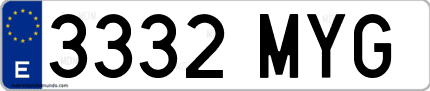 Ejemplo de matrícula de coche ordinaria 3332 MYG