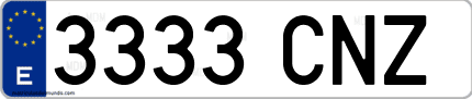 Ejemplo de matrícula de coche ordinaria 3333 CNZ