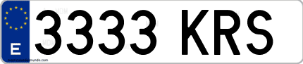 Ejemplo de matrícula de coche ordinaria 3333 KRS