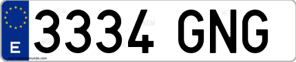 Ejemplo de matrícula de coche ordinaria 3334 GNG