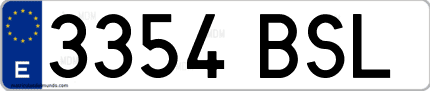 Ejemplo de matrícula de coche ordinaria 3354 BSL
