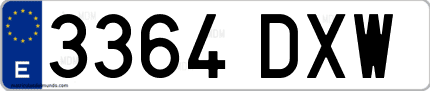 Ejemplo de matrícula de coche ordinaria 3364 DXW
