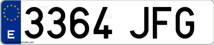 Ejemplo de matrícula de coche ordinaria 3364 JFG