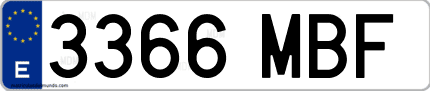 Ejemplo de matrícula de coche ordinaria 3366 MBF