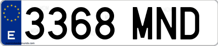 Ejemplo de matrícula de coche ordinaria 3368 MND