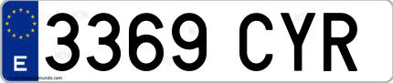 Ejemplo de matrícula española 3369 CYR