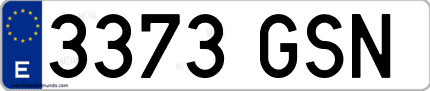 Ejemplo de matrícula de coche ordinaria 3373 GSN