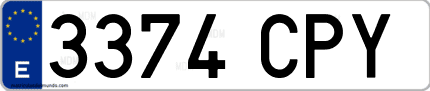 Ejemplo de matrícula de coche ordinaria 3374 CPY