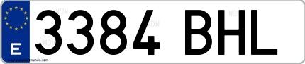 Ejemplo de matrícula española 3384 BHL