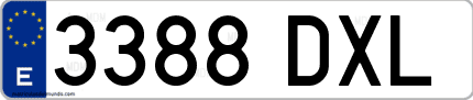 Ejemplo de matrícula de coche ordinaria 3388 DXL