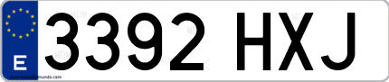 Ejemplo de matrícula de coche ordinaria 3392 HXJ