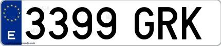 Ejemplo de matrícula de coche ordinaria 3399 GRK