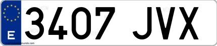 Ejemplo de matrícula española 3407 JVX
