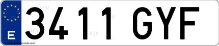 Ejemplo de matrícula de coche ordinaria 3411 GYF