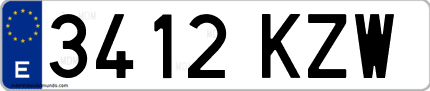 Ejemplo de matrícula de coche ordinaria 3412 KZW