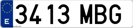 Ejemplo de matrícula de coche ordinaria 3413 MBG