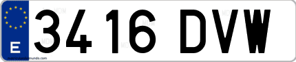 Ejemplo de matrícula de coche ordinaria 3416 DVW