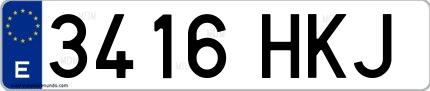 Ejemplo de matrícula española 3416 HKJ