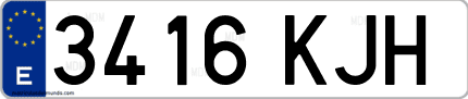 Ejemplo de matrícula de coche ordinaria 3416 KJH
