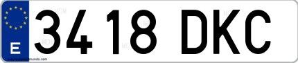 Ejemplo de matrícula española 3418 DKC