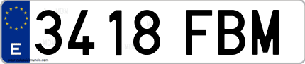 Ejemplo de matrícula de coche ordinaria 3418 FBM