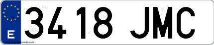 Ejemplo de matrícula de coche ordinaria 3418 JMC
