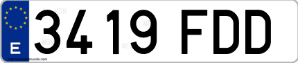 Ejemplo de matrícula de coche ordinaria 3419 FDD