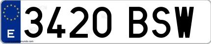 Ejemplo de matrícula española 3420 BSW