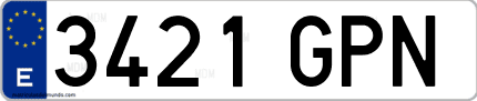Ejemplo de matrícula de coche ordinaria 3421 GPN