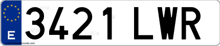 Ejemplo de matrícula de coche ordinaria 3421 LWR